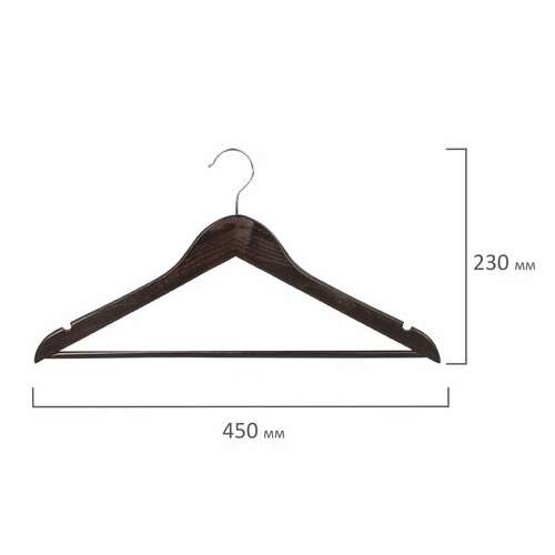  Вешалки-плечики, размер 48-50, комплект 5 шт., дерево, перекладина, цвет шоколад, brabix "стандарт", 601162 | Вешалки-плечики