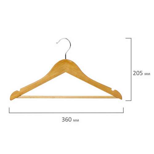  Вешалки-плечики, размер 36-40, малый размер, комплект 5 шт., деревянные, перекладина, цвет сосна, brabix "стандарт", 601160 | Вешалки-плечики