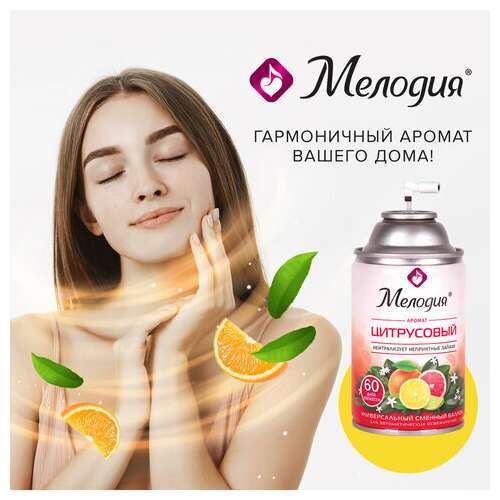  Сменный баллон 250 мл мелодия "цитрусовый", для автоматических освежителей, универсальный, 605229 | Сменные баллоны аэрозольные