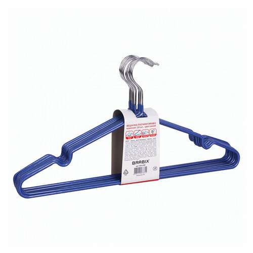  Вешалки-плечики, размер 48-50, комплект 10 шт., металл/пвх, перекладина, цвет синий, brabix "стандарт", 601166 | Вешалки-плечики