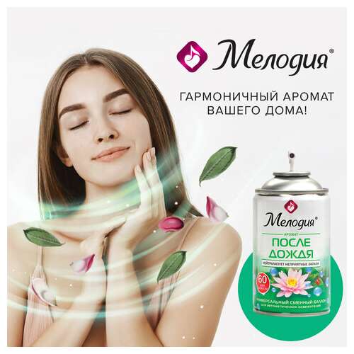  Сменный баллон 250 мл мелодия "после дождя", для автоматических освежителей, универсальный, 605227 | Сменные баллоны аэрозольные