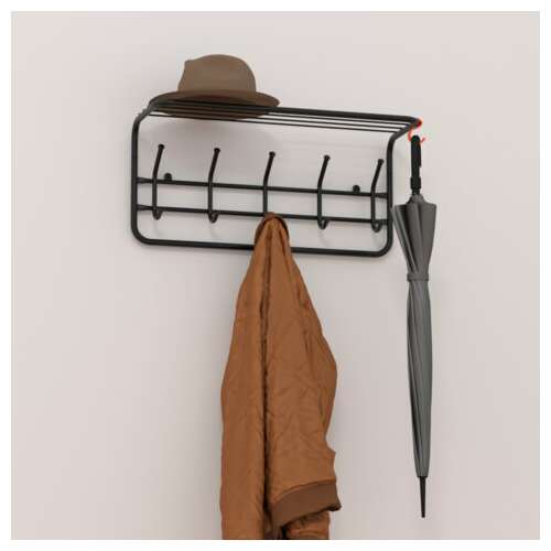  Вешалка настенная с полкой "всп6", 265х600х220 мм, 5 крючков, металл, черная, всп 6 ч | Вешалки настенные