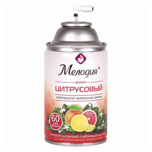  Сменный баллон 250 мл мелодия "цитрусовый", для автоматических освежителей, универсальный, 605229 | Сменные баллоны аэрозольные