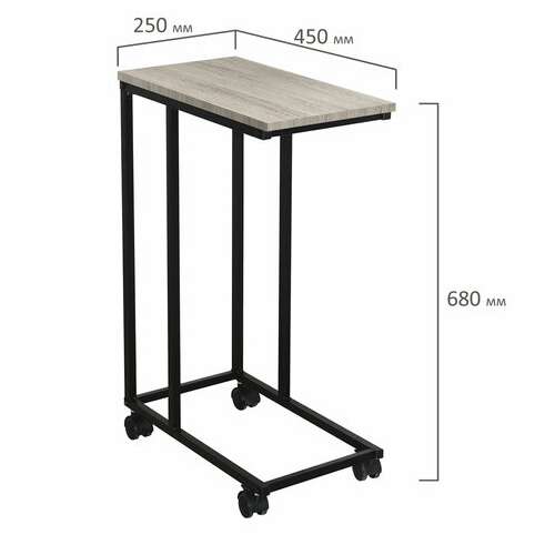  Стол журнальный brabix "loft ct-001", 450х250х680 мм, на колёсах, металлический каркас, цвет дуб антик, 641860 | Столы журнальные и сервировочные