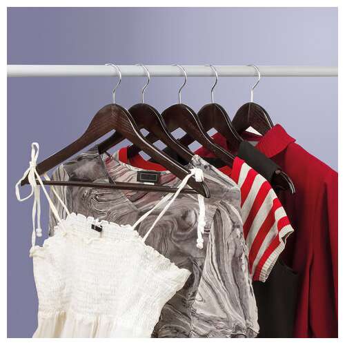  Вешалки-плечики, размер 48-50, комплект 5 шт., дерево, перекладина, цвет шоколад, brabix "стандарт", 601162 | Вешалки-плечики