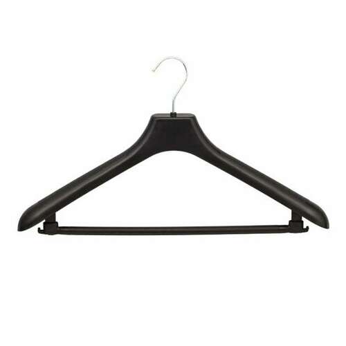 Вешалка-плечики, размер 48-50, пластик, анатомическая, перекладина, крючки для бретелей, черный, с024/с044 | Вешалки-плечики