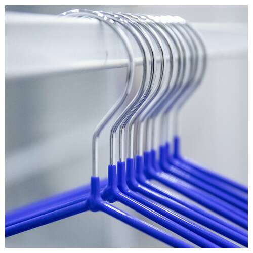  Вешалки-плечики, размер 48-50, комплект 10 шт., металл/пвх, перекладина, цвет синий, brabix "стандарт", 601166 | Вешалки-плечики