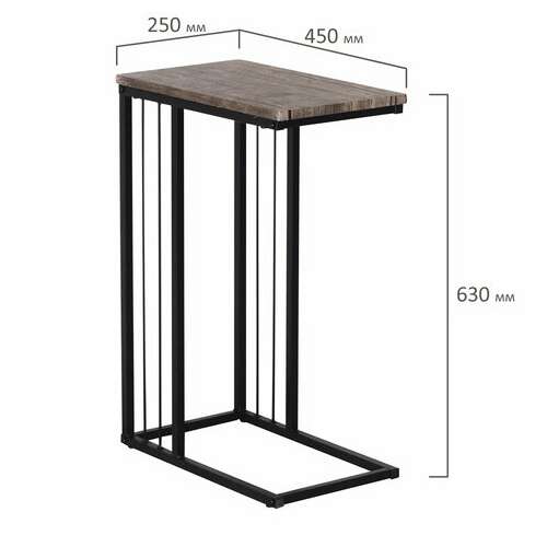  Стол журнальный на металлокаркасе brabix "loft ct-002", 450х250х630 мм, цвет морёный дуб, 641861 | Столы журнальные и сервировочные