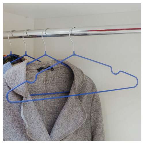  Вешалки-плечики, размер 48-50, комплект 10 шт., металл/пвх, перекладина, цвет синий, brabix "стандарт", 601166 | Вешалки-плечики