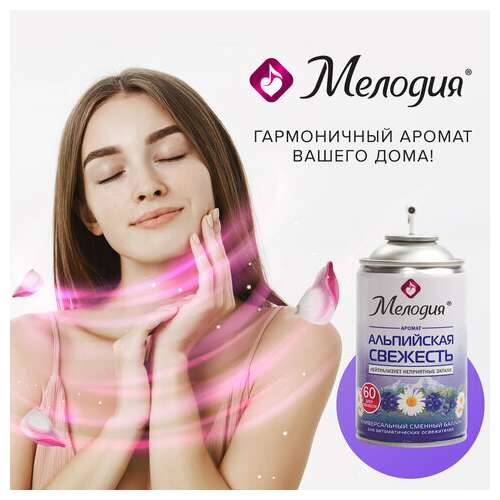  Сменный баллон 250 мл мелодия "альпийская свежесть", для автоматических освежителей, универсальный, 605228 | Сменные баллоны аэрозольные
