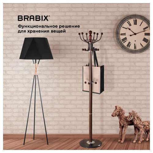  Вешалка-стойка brabix "cr-282", металл/мрамор, 1,8 м, на диске диаметром 36 см, 6 крючков + 4 дополнительных, коричневая, 601745 | Вешалки-стойки