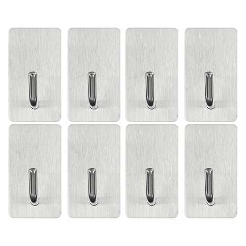  Крючки самоклеящиеся универсальные 2,5x4,5 см, комплект 8 шт., сталь, серебристые, laima home, 608789 | Крючки и держатели самоклеящиеся