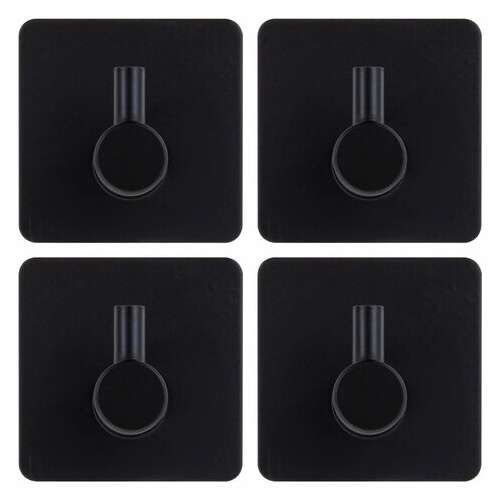  Крючки самоклеящиеся универсальные 4,5x4,5 см, комплект 4 шт., сталь, черные, laima home, 608786 | Крючки и держатели самоклеящиеся