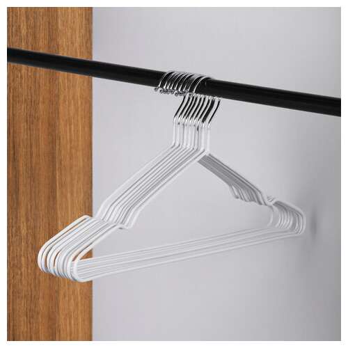  Вешалки-плечики для одежды, размер 48-50, металл, антискользящие, комплект 10 шт., белые, brabix premium, 608469 | Вешалки-плечики