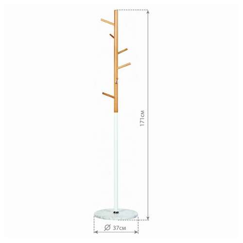  Вешалка-стойка brabix "cr-1906" на мраморном диске, металл белый/дерево бук, 6 крючков, 606440 | Вешалки-стойки