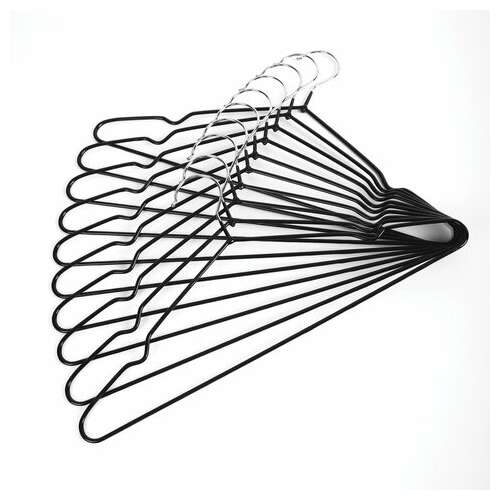  Вешалки-плечики для одежды, размер 48-50, металл, антискользящие, комплект 10 шт., черные, brabix premium, 608467 | Вешалки-плечики
