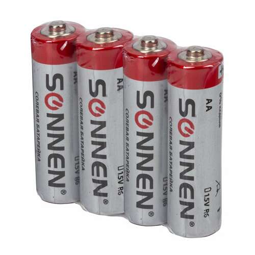  Батарейки комплект 4 шт., sonnen, аа (r6, 15а), солевые, пальчиковые, в пленке, 451097 | Батарейки