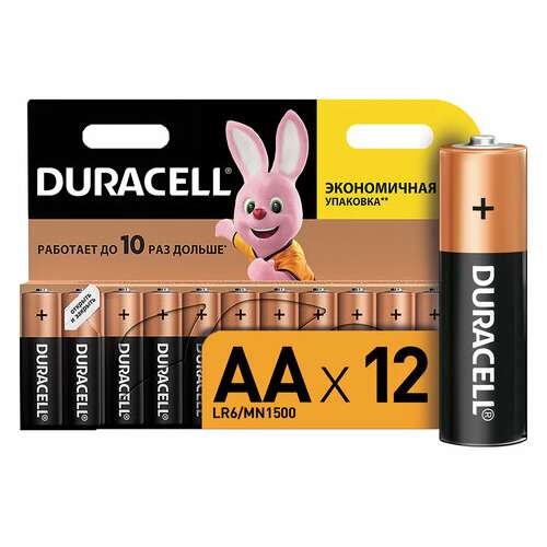  Батарейки комплект 12 шт., duracell basic оригинал, aa (lr6, 15а), алкалиновые, пальчиковые | Батарейки