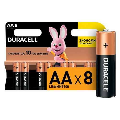  Батарейки комплект 8 шт., duracell basic оригинал, aa (lr6, 15а), алкалиновые, пальчиковые, c0033441 | Батарейки
