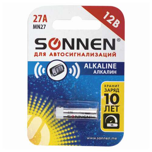  Батарейка sonnen alkaline, 27а (mn27), алкалиновая, для сигнализаций, 1 шт., в блистере, 451976 | Батарейки