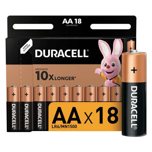  Батарейки комплект 18 шт., duracell basic оригинал, aa (lr6, 15а), алкалиновые, пальчиковые | Батарейки
