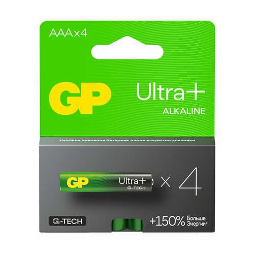  Батарейки комплект 4 шт., gp ultra plus g-tech, aaa (lr03), алкалиновые, мизинчиковые, 24aupa21-2crsb4 | Батарейки