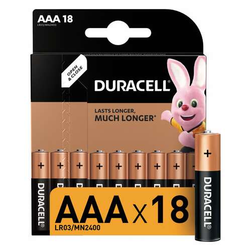  Батарейки комплект 18 шт., duracell basic оригинал, aaa (lr03, 24а), алкалиновые, мизинчиковые, 81483686 | Батарейки
