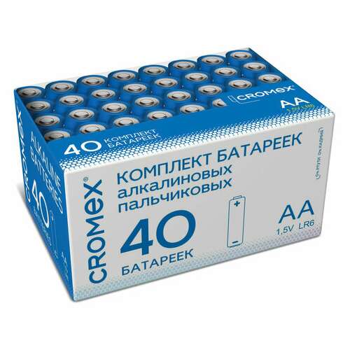  Батарейки алкалиновые "пальчиковые" комплект 40 шт., cromex alkaline, аа (lr6,15а), в коробке, 455594 | Батарейки