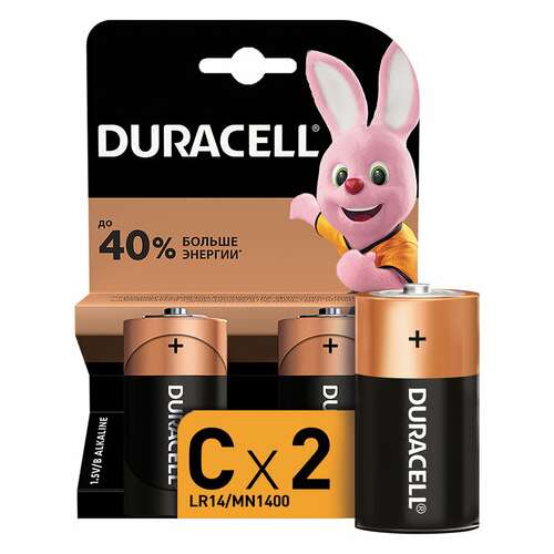  Батарейки комплект 2 шт., duracell basic оригинал, с (lr14, 14а), алкалиновые, блистер | Батарейки