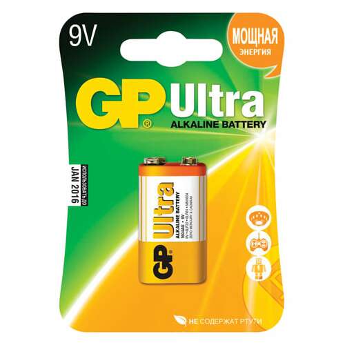 Батарейка gp ultra, крона (6lr61, 6lf22, 1604a), алкалиновая, 1 шт., в блистере, 1604au-5cr1 | Батарейки