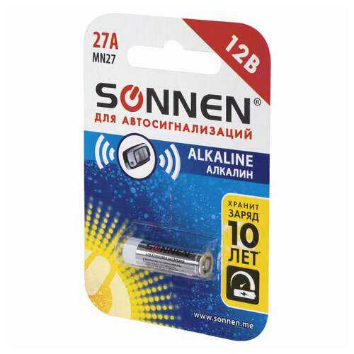  Батарейка sonnen alkaline, 27а (mn27), алкалиновая, для сигнализаций, 1 шт., в блистере, 451976 | Батарейки