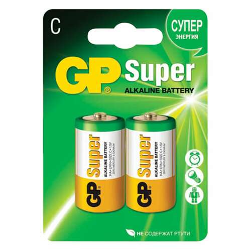  Батарейки gp super, с (lr14, 14а), алкалиновые, комплект 2 шт., блистер, 14a-2cr2 | Батарейки