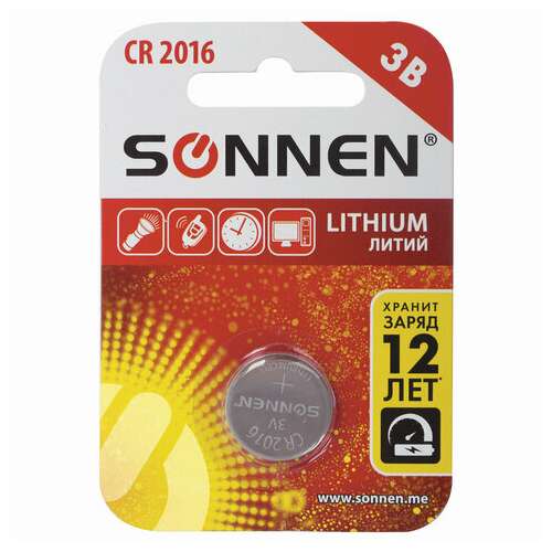  Батарейка sonnen lithium, cr2016, литиевая, 1 шт., в блистере, 451972 | Батарейки