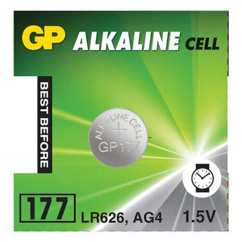  Батарейка gp alkaline 177 (g4, lr626), алкалиновая, 1 шт., в блистере (отрывной блок), 177-2cy, 4891199026690 | Батарейки