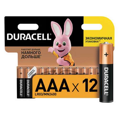  Батарейки комплект 12 шт., duracell basic оригинал, aaa (lr03, 24а), алкалиновые, мизинчиковые | Батарейки