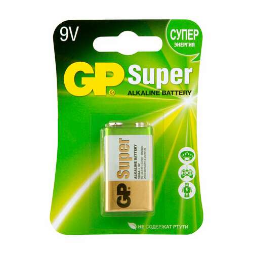  Батарейка gp super, "крона" (6lr61, 6lf22, 1604a), алкалиновая, 1 шт., в блистере, 1604a-5cr1, 1604a-bc1 | Батарейки
