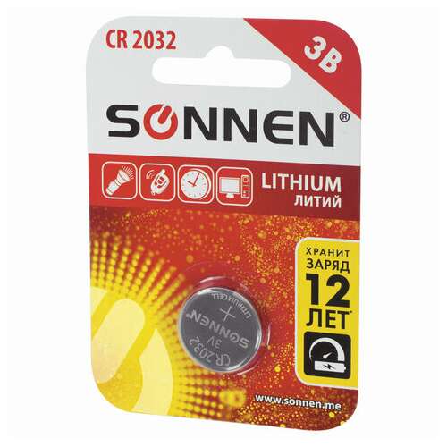  Батарейка sonnen lithium, cr2032, литиевая, 1 шт., в блистере, 451974 | Батарейки