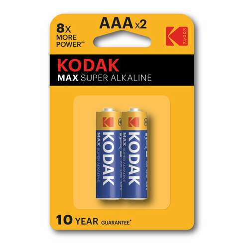  Батарейки алкалиновые "мизинчиковые" комплект 2 шт., kodak max super alkaline, ааа (lr03, 15а), блистер, б0005132 | Батарейки