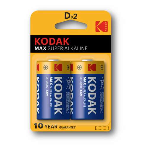  Батарейки алкалиновые комплект 2 шт., kodak max super alkaline, d (lr20, 13а), блистер, б0005129 | Батарейки