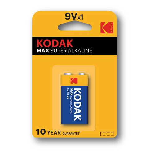  Батарейка алкалиновая 1 шт. kodak max super alkaline, крона 9v (6lr61, 6lf22, 1604a), блистер, б0005130 | Батарейки