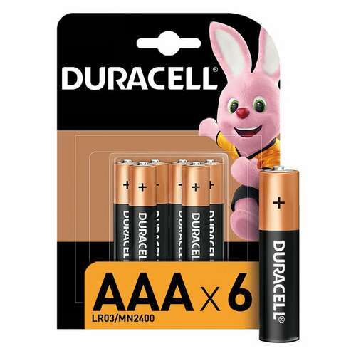  Батарейки комплект 6 шт., duracell basic оригинал, ааа (lr03, 24а), алкалиновые, мизинчиковые, б0014858 | Батарейки