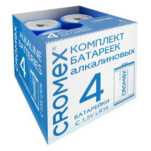  Батарейки алкалиновые комплект 4 шт., cromex alkaline, c (lr14, 14а), короб, 456455 | Батарейки