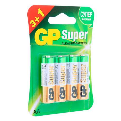  Батарейки комплект 4 шт., gp super, aa (lr6,15а), алкалиновые, пальчиковые, промо 3+1, 15a3/1-2cr4 | Батарейки