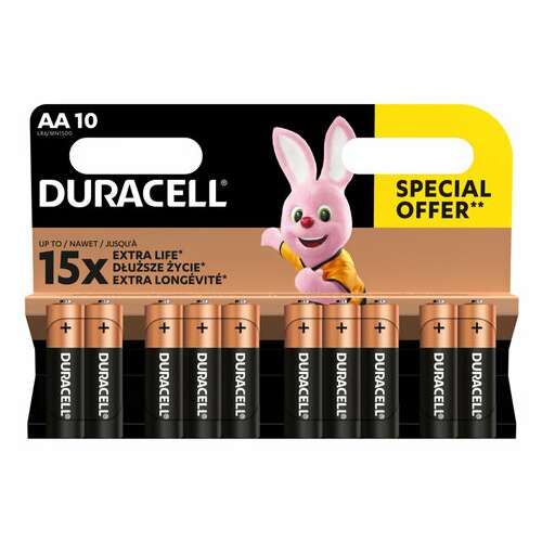  Батарейки комплект 10 шт., duracell basic оригинал, aa (lr6, 15а), алкалиновые, пальчиковые | Батарейки