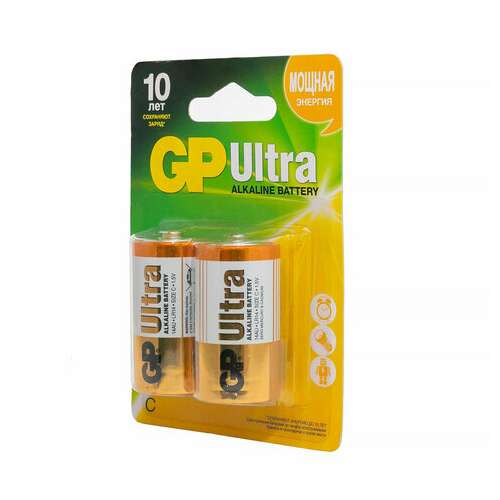  Батарейки gp ultra, с (lr14, 14 а), алкалиновые, комплект 2 шт., блистер, 14au-2cr2 | Батарейки