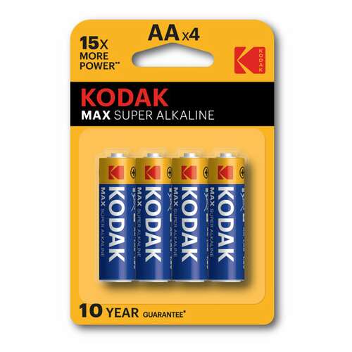  Батарейки алкалиновые "пальчиковые" комплект 4 шт., kodak max super alkaline, аа (lr6, 24а), блистер, б0005120 | Батарейки