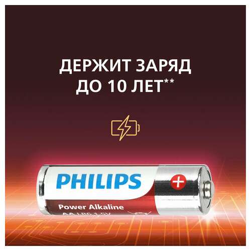  Батарейки алкалиновые "пальчиковые" комплект 12 шт., philips power alkaline, аа (lr6, 24а), блистер, б0064661 | Батарейки