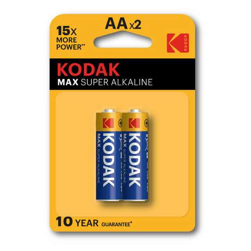  Батарейки алкалиновые "пальчиковые" комплект 2 шт., kodak max super alkaline, аа (lr6, 24а), блистер, б0005131 | Батарейки