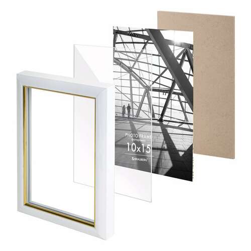  Рамка 10х15 см небьющаяся, багет 14,6 мм, пластик, brauberg "original line", белая/золото, 391235 | Рамки для дипломов, сертификатов, грамот, фотографий