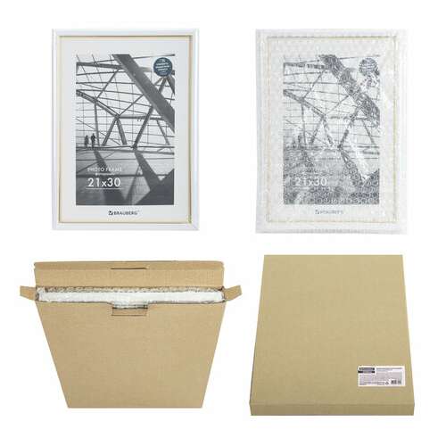  Рамка 21х30 см небьющаяся, багет 14,6 мм, пластик, brauberg "original line", белая/золото, 391236 | Рамки для дипломов, сертификатов, грамот, фотографий